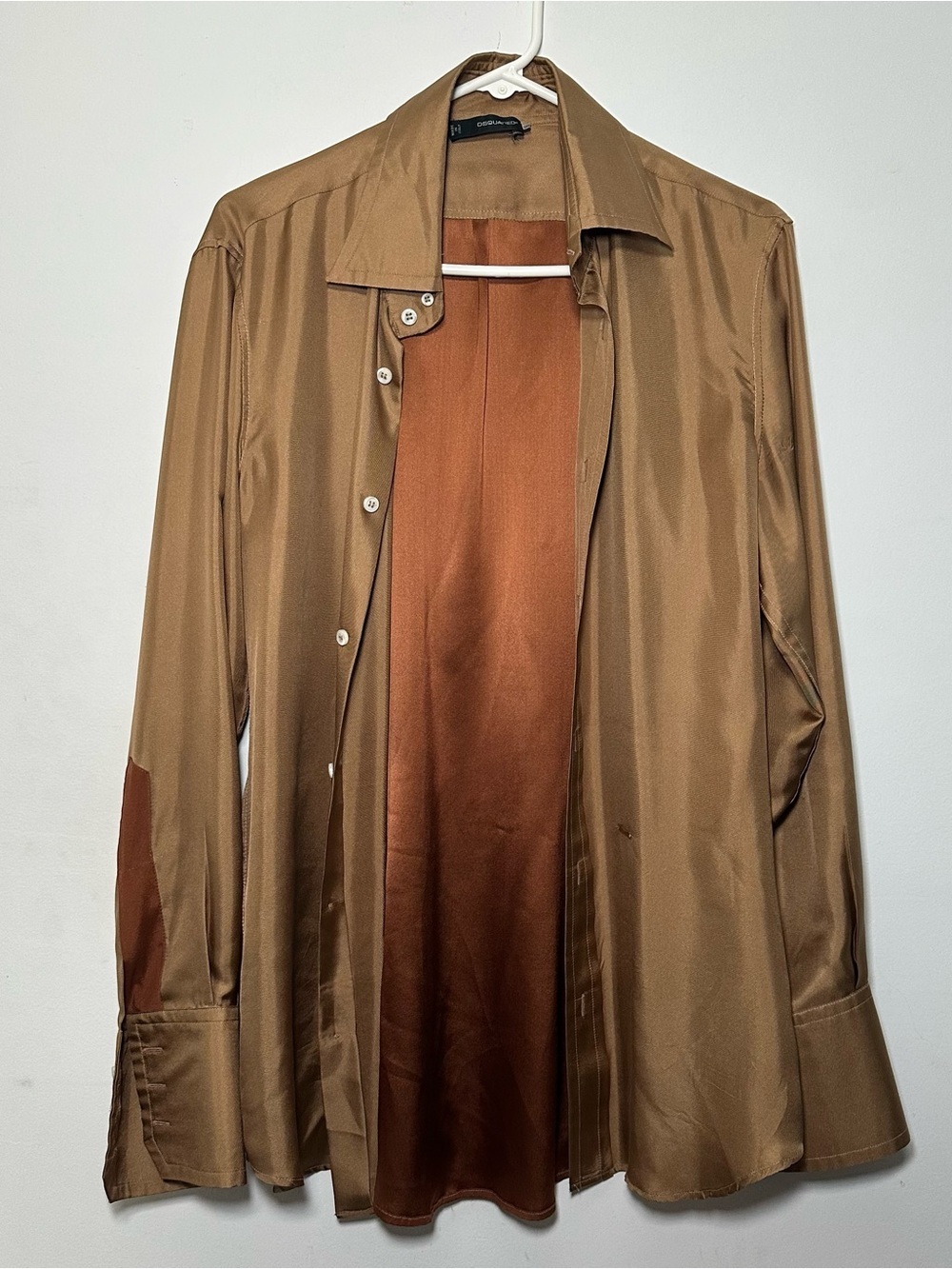 Dsquared2 Satin Feel Colorblock Button Front Shirt Men’s Size 50 Italy Bronze - Picture 8 of 16